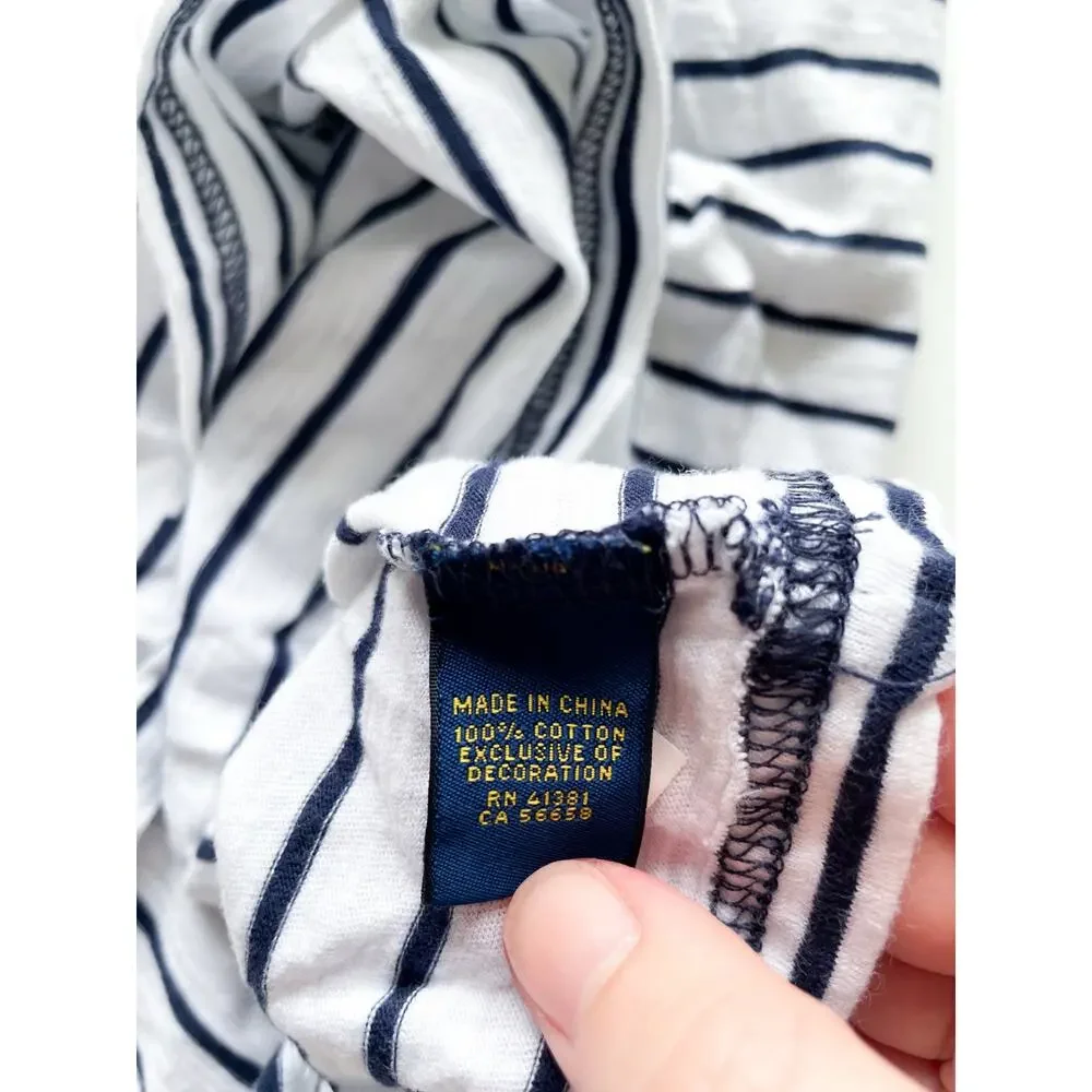 Boy's Ralph Lauren Navy and White Stripe V-Neck T-Shirt Size 14/16